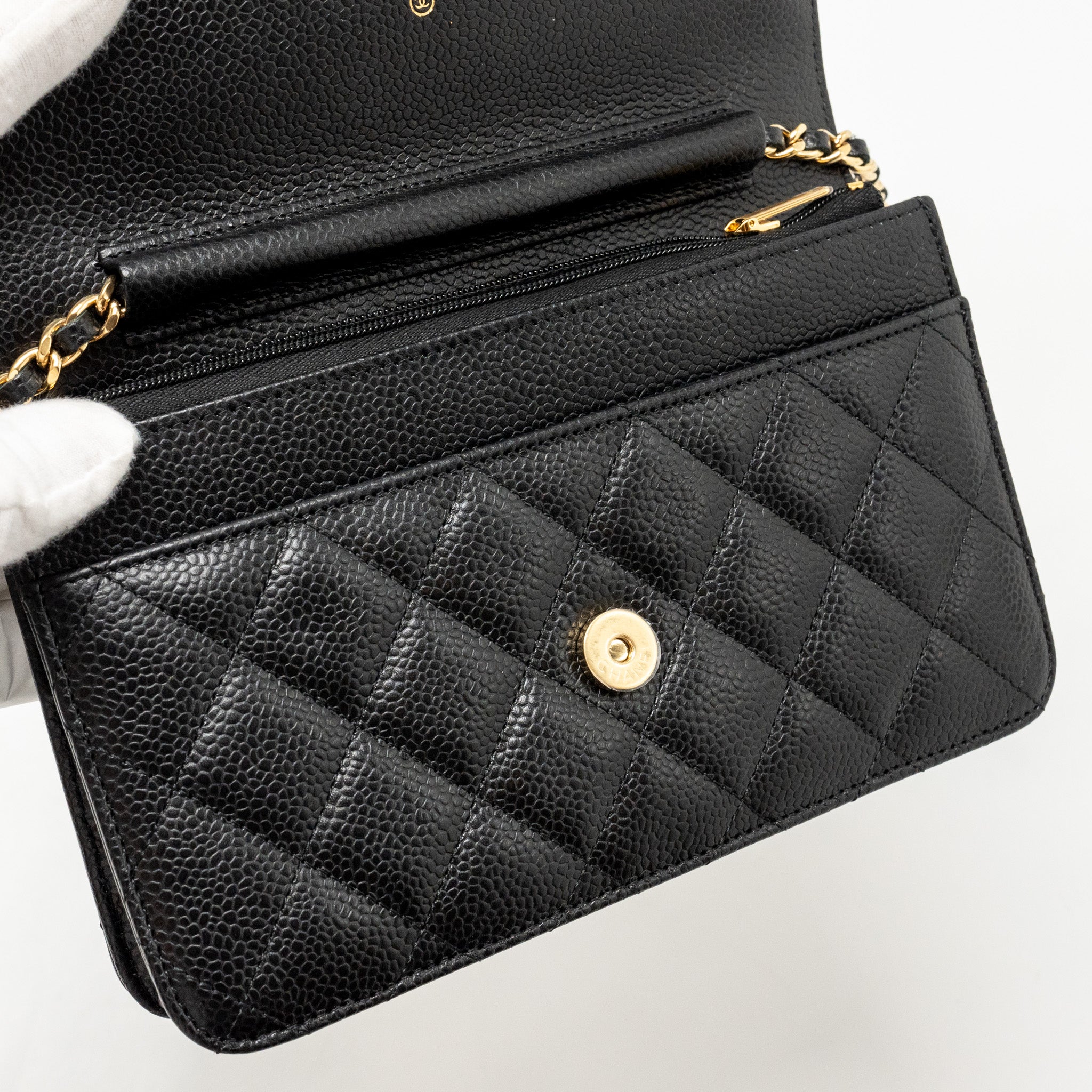 CHANEL CLASSIC WALLET ON CHAIN CAVIAR BLACK GHW (MICROCHIP)
