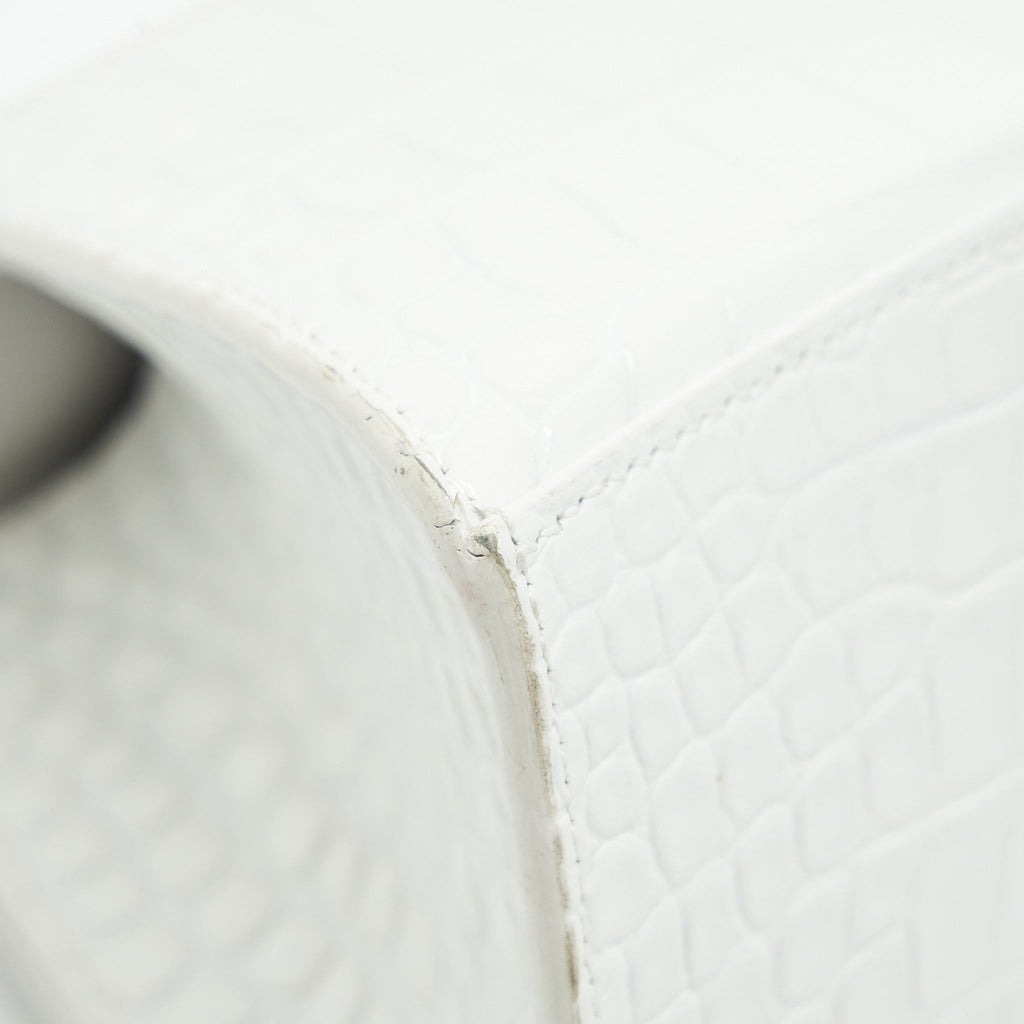 BALENCIAGA HOURGLASS S CROC EMBOSSED CALFSKIN WHITE SHW