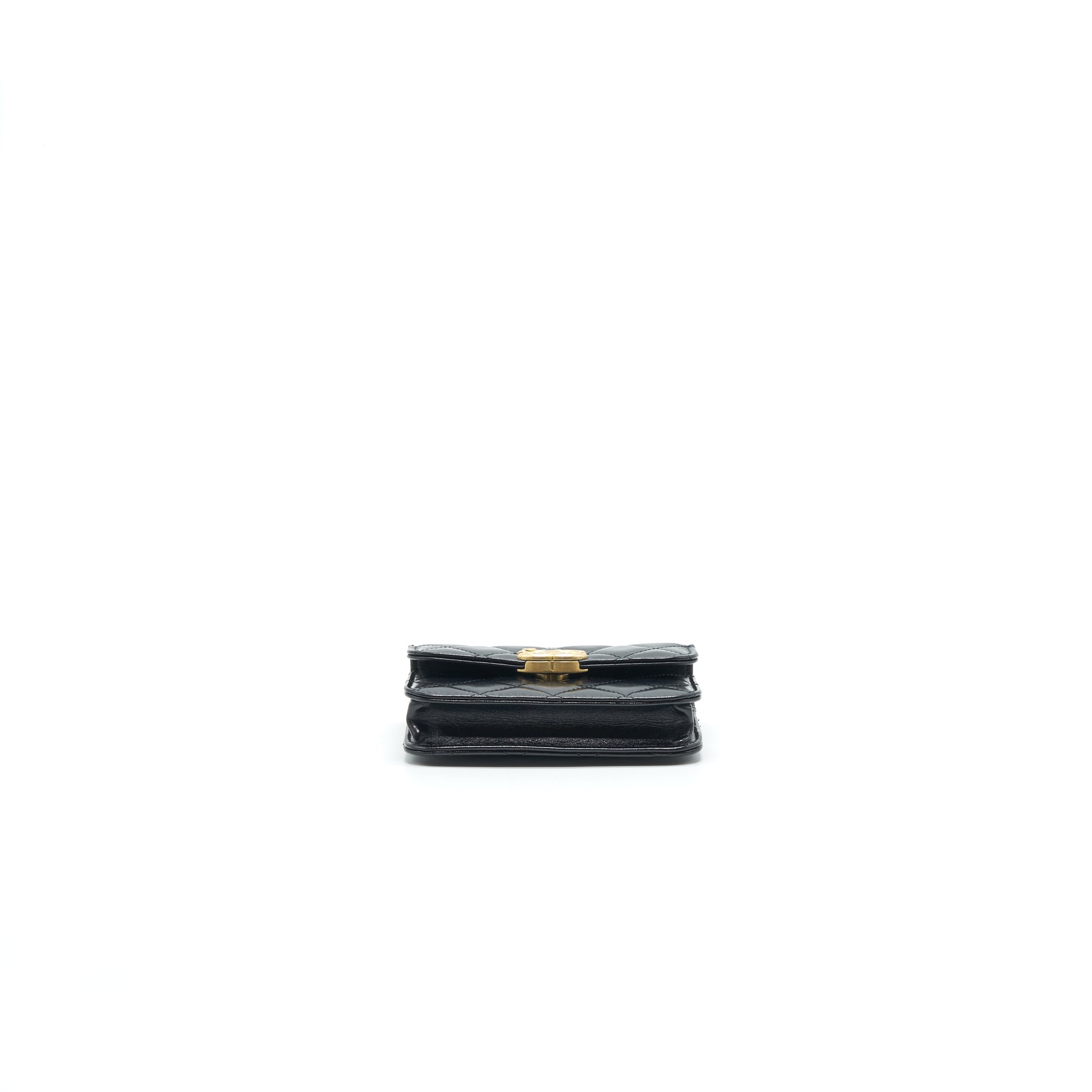 CHANEL 21A FLAP COIN PURSE WITH CHAIN CALFSKIN BLACK GHW