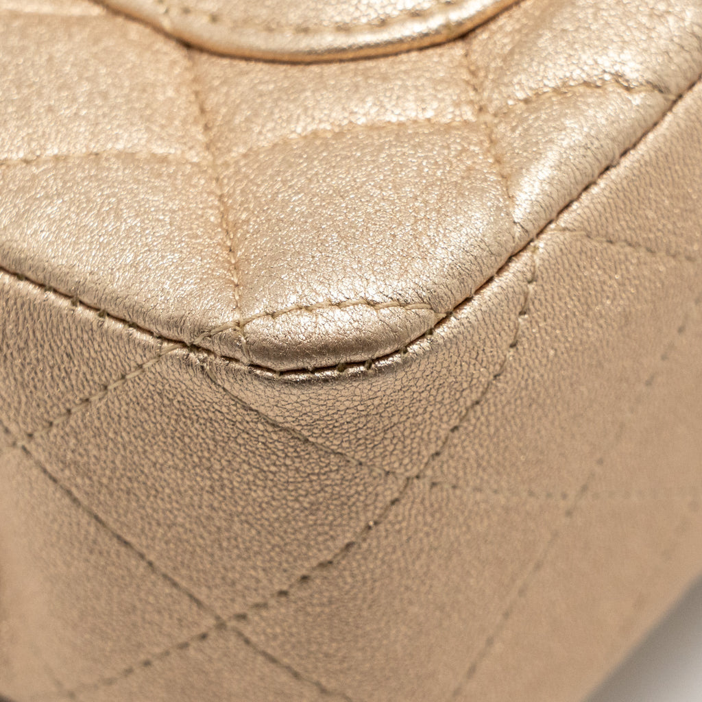 CHANEL MINI RECTANGULAR FLAP BAG LAMBSKIN METALLIC GOLD LGHW
