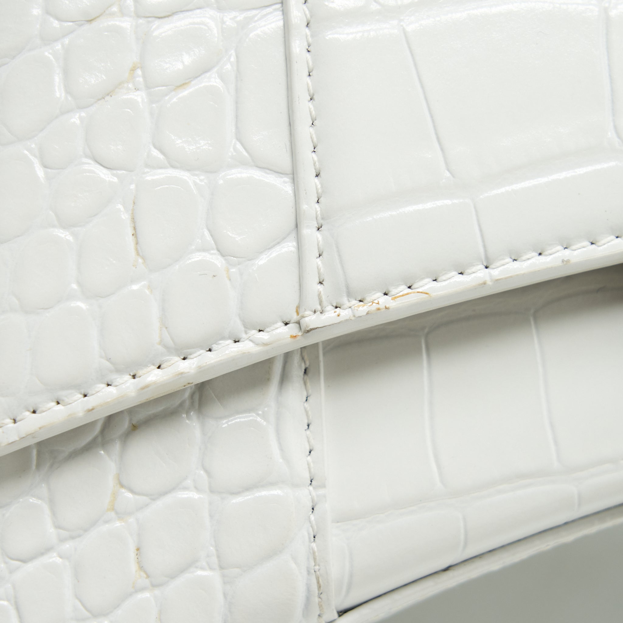 BALENCIAGA HOURGLASS S CROC EMBOSSED CALFSKIN WHITE SHW