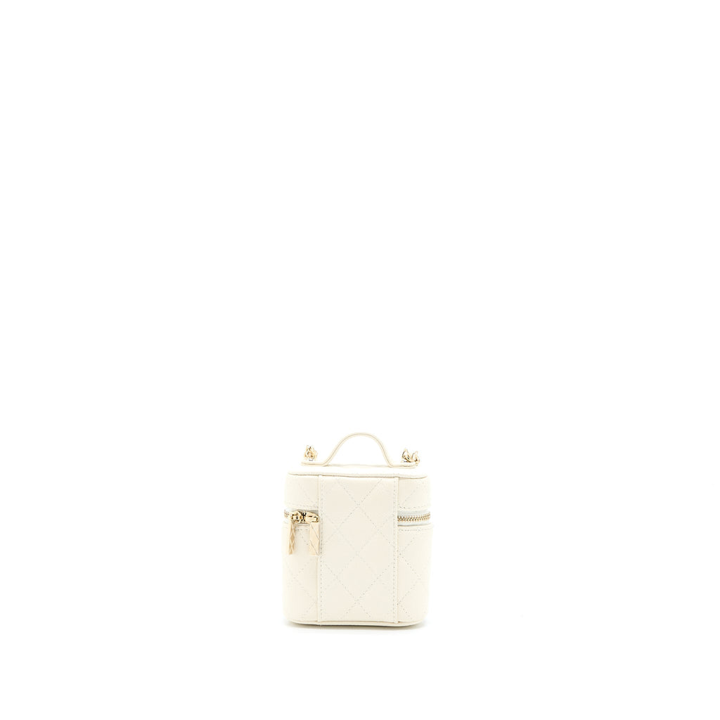 CHANEL MINI TOP HANDLE VANITY CASE CAVIAR WHITE LGHW
