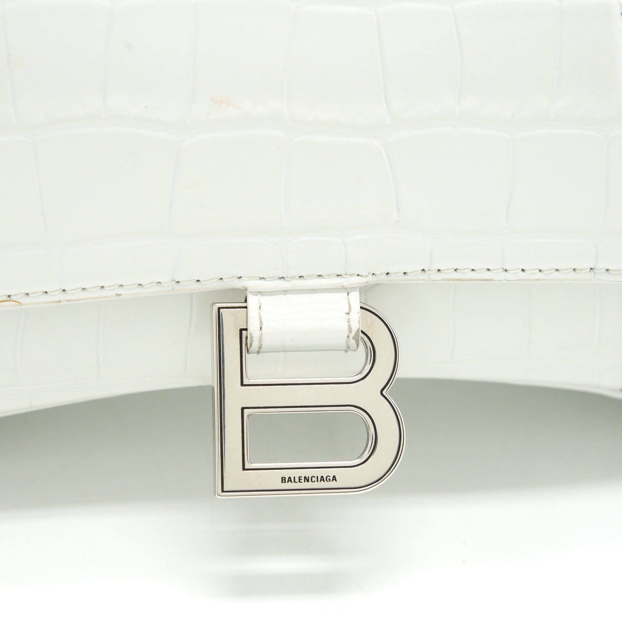 BALENCIAGA HOURGLASS S CROC EMBOSSED CALFSKIN WHITE SHW