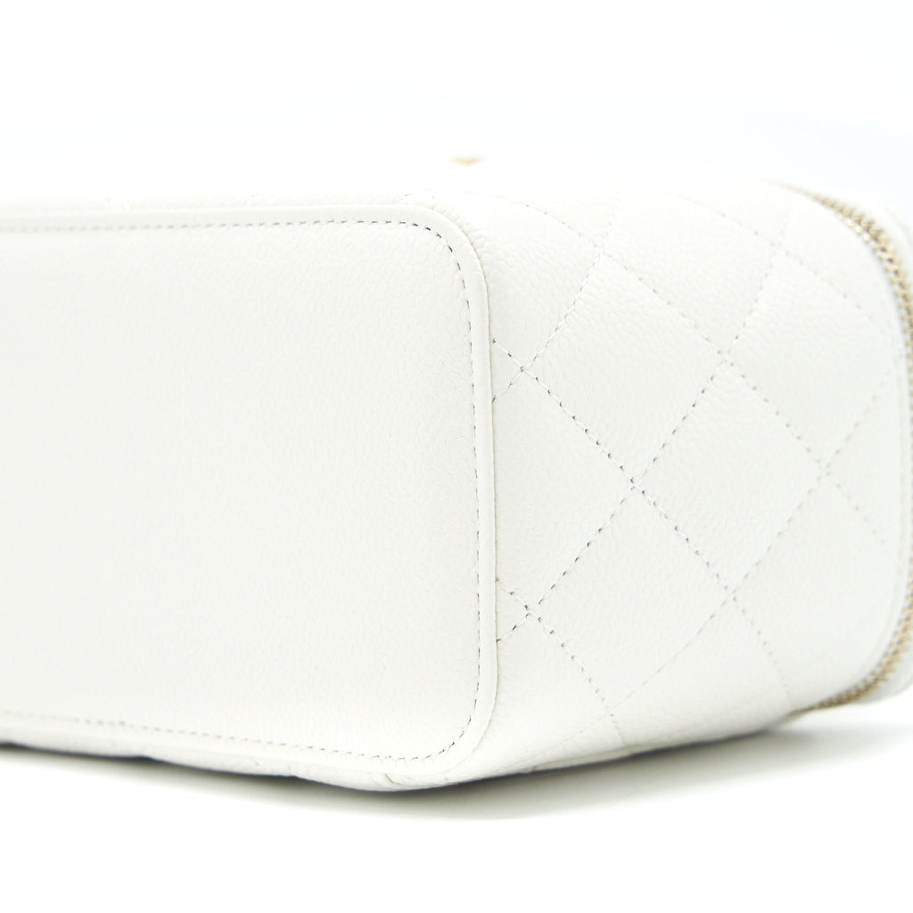 CHANEL 22S LOGO TOP HANDLE LONG VANITY CAVIAR WHITE GHW