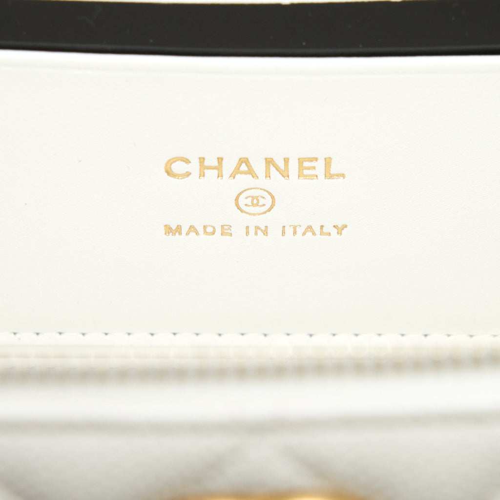 CHANEL 22S LOGO TOP HANDLE LONG VANITY CAVIAR WHITE GHW