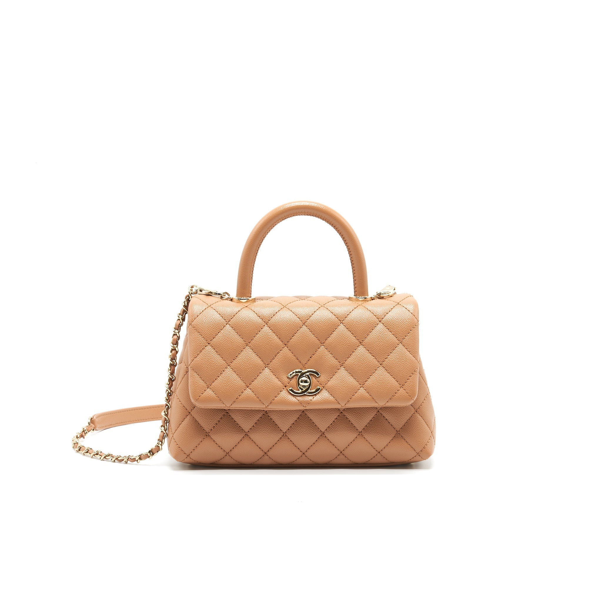 CHANEL MINI COCO HANDLE FLAP BAG 21P CARAMEL LGHW