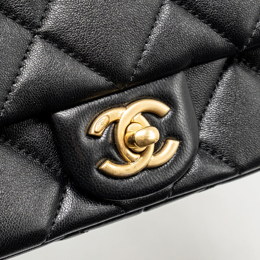 CHANEL PEARL CRUSH MINI SQUARE FLAP BAG LAMBSKIN BLACK GHW (MICROCHIP)