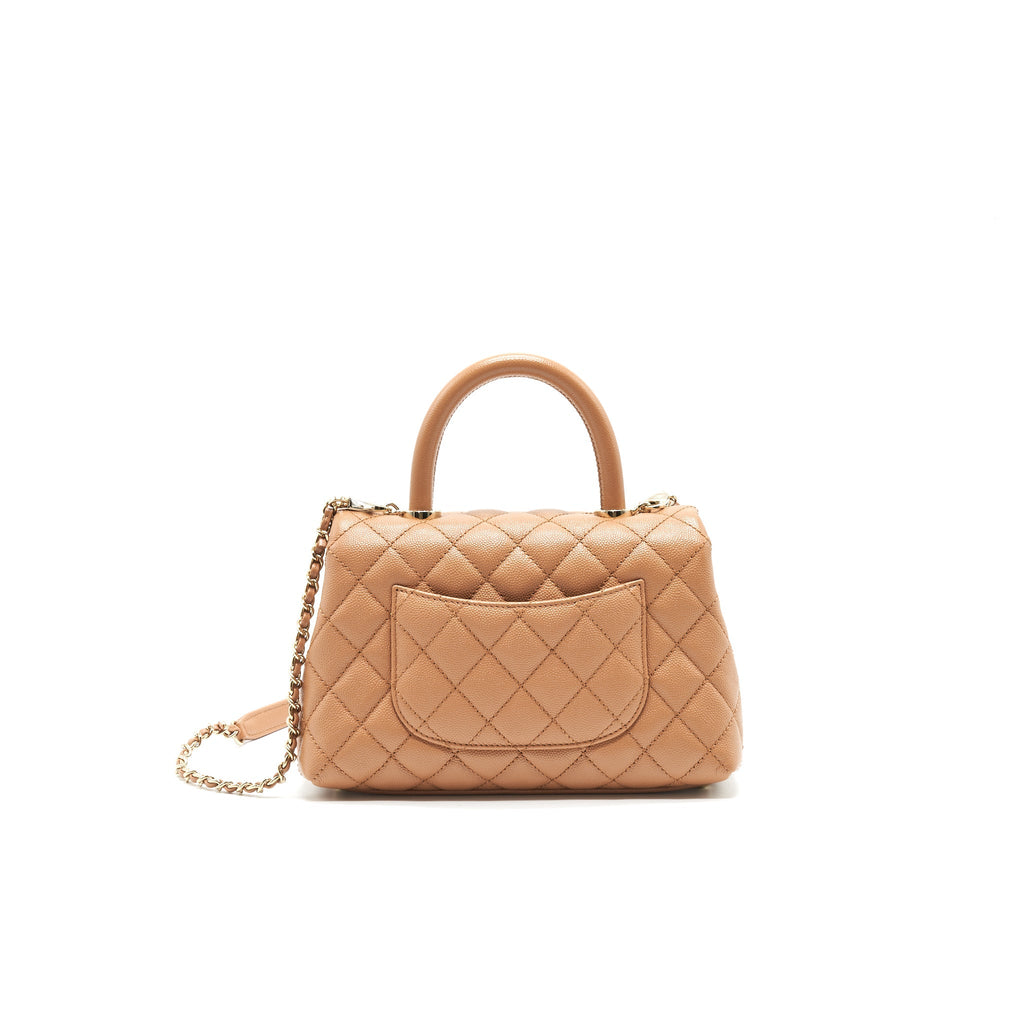 CHANEL MINI COCO HANDLE FLAP BAG 21P CARAMEL LGHW