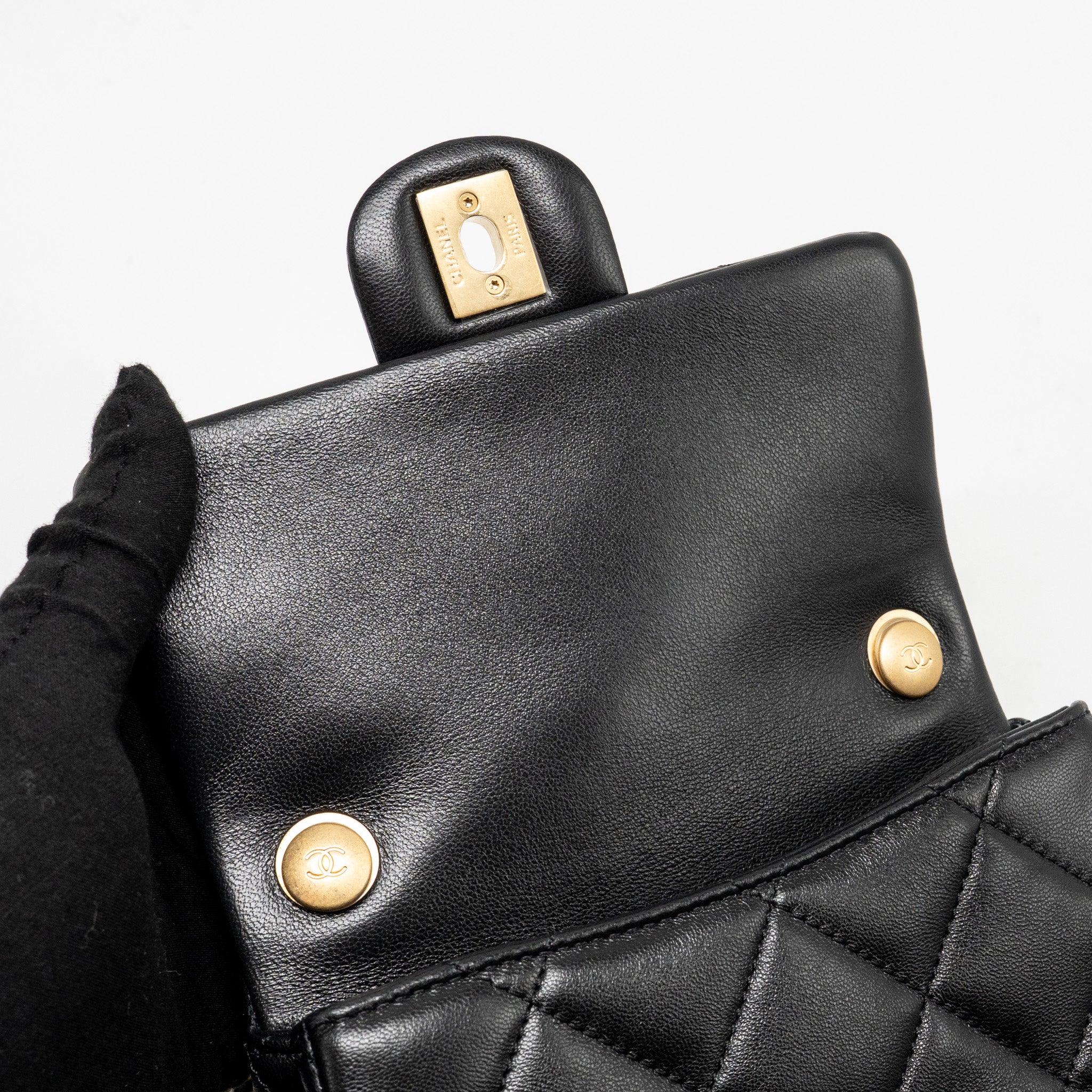 CHANEL PEARL CRUSH MINI SQUARE FLAP BAG LAMBSKIN BLACK GHW (MICROCHIP)