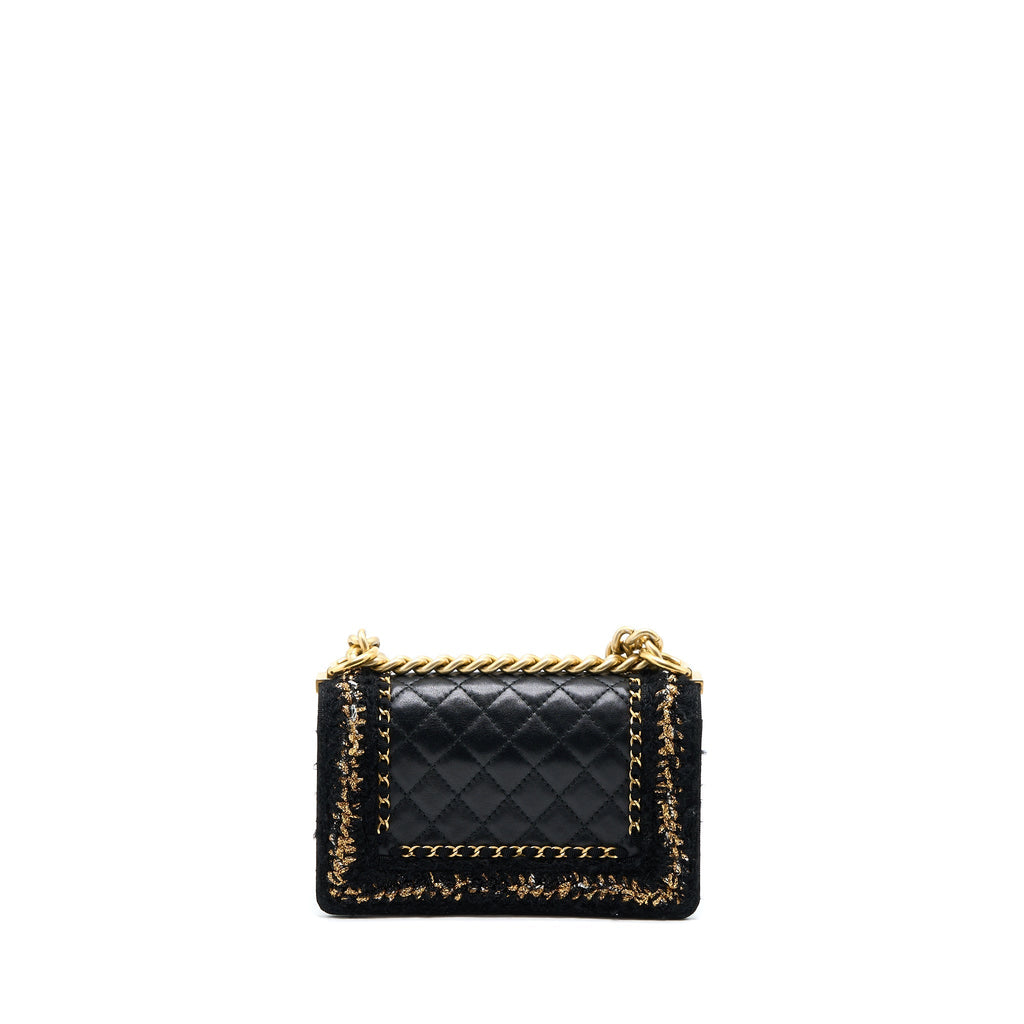 CHANEL SMALL JACKET BOY BAG LAMBSKIN/TWEED BLACK GHW