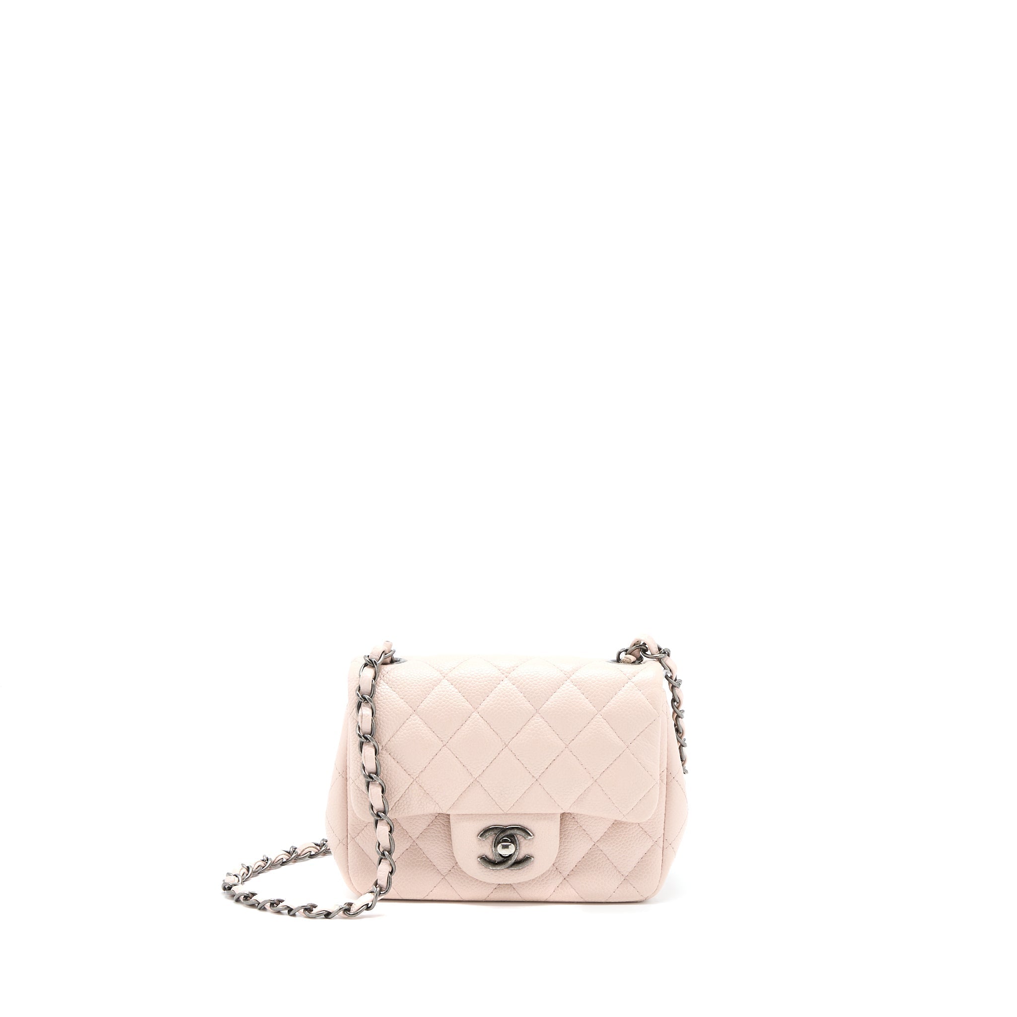 CHANEL MINI SQUARE FLAP BAG CAVIAR LIGHT PINK RUTHENIUM HARDWARE