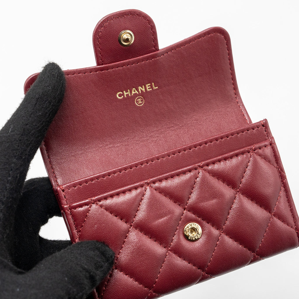 CHANEL CLASSIC FLAP CARD HOLDER LAMBSKIN BURGUNDY GHW