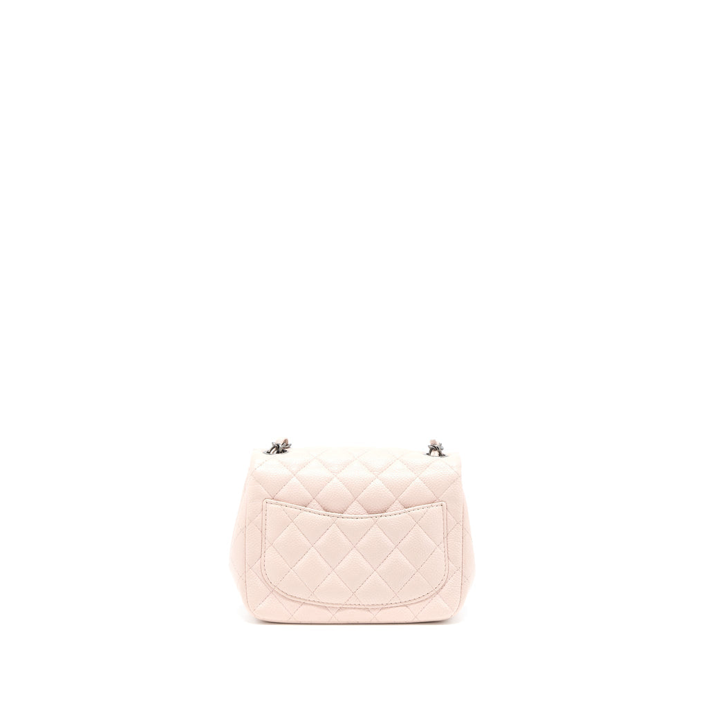 CHANEL MINI SQUARE FLAP BAG CAVIAR LIGHT PINK RUTHENIUM HARDWARE