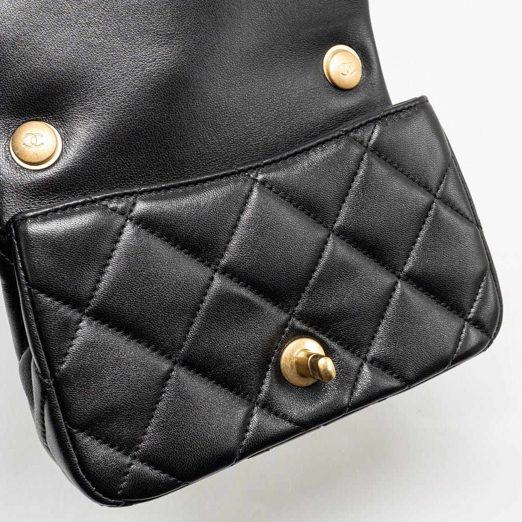 CHANEL PEARL CRUSH MINI SQUARE FLAP BAG LAMBSKIN BLACK GHW (MICROCHIP)