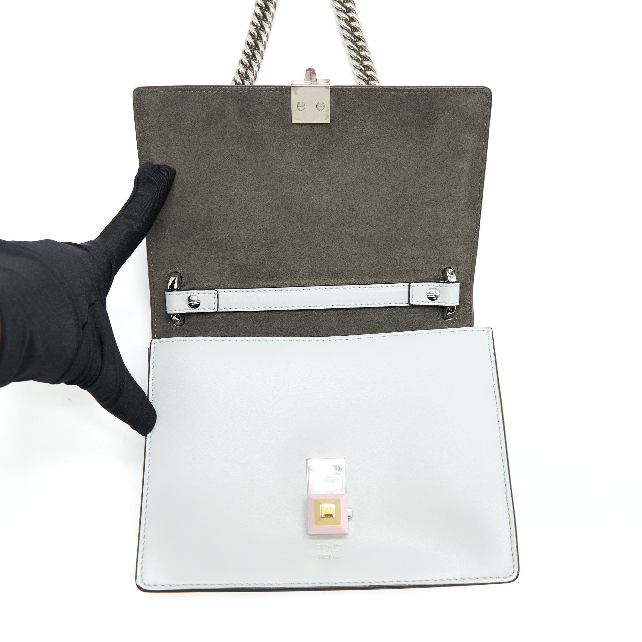 FENDI KAN I STUDDED SHOULDER BAG LIGHT BLUE/MULTICOLOUR SHW
