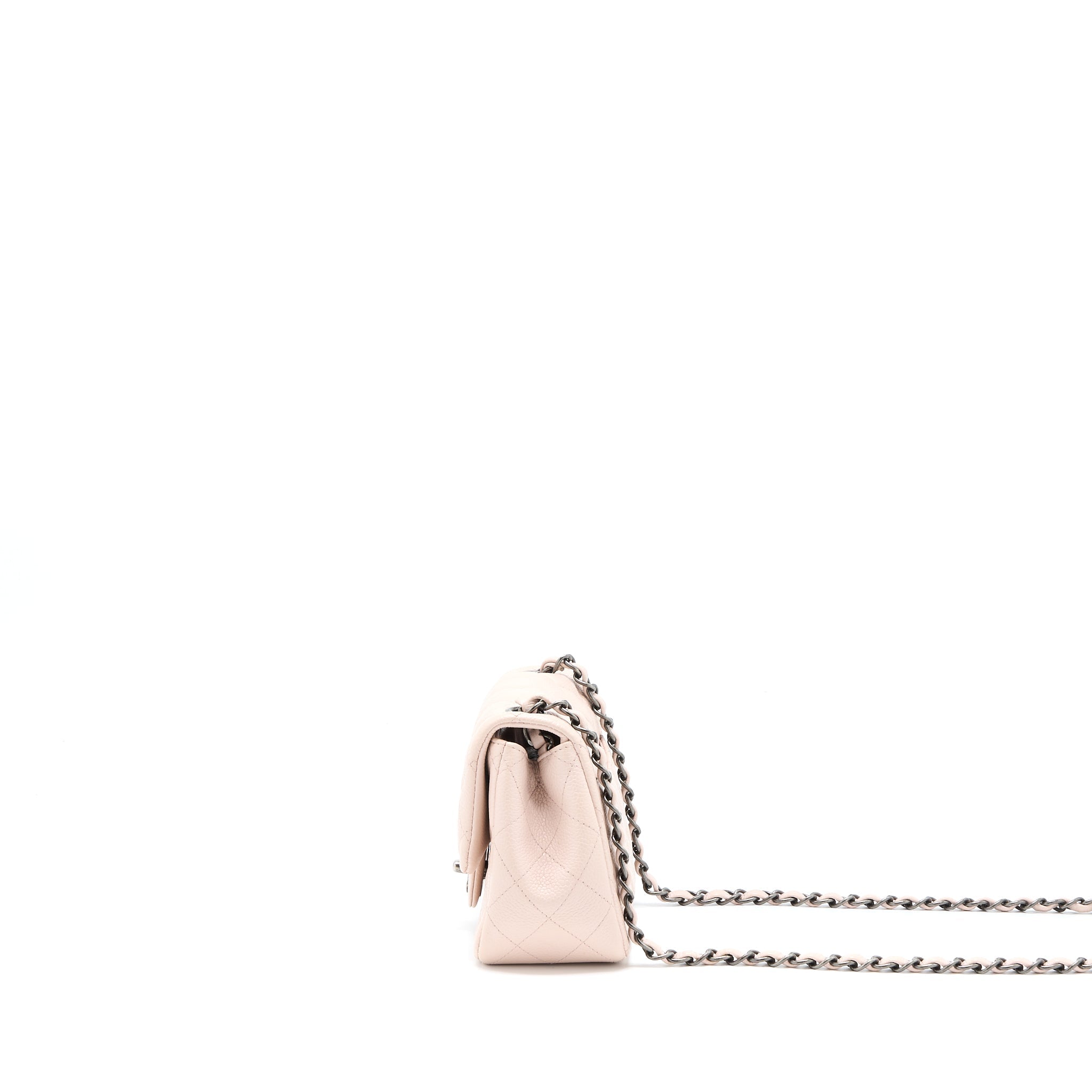 CHANEL MINI SQUARE FLAP BAG CAVIAR LIGHT PINK RUTHENIUM HARDWARE