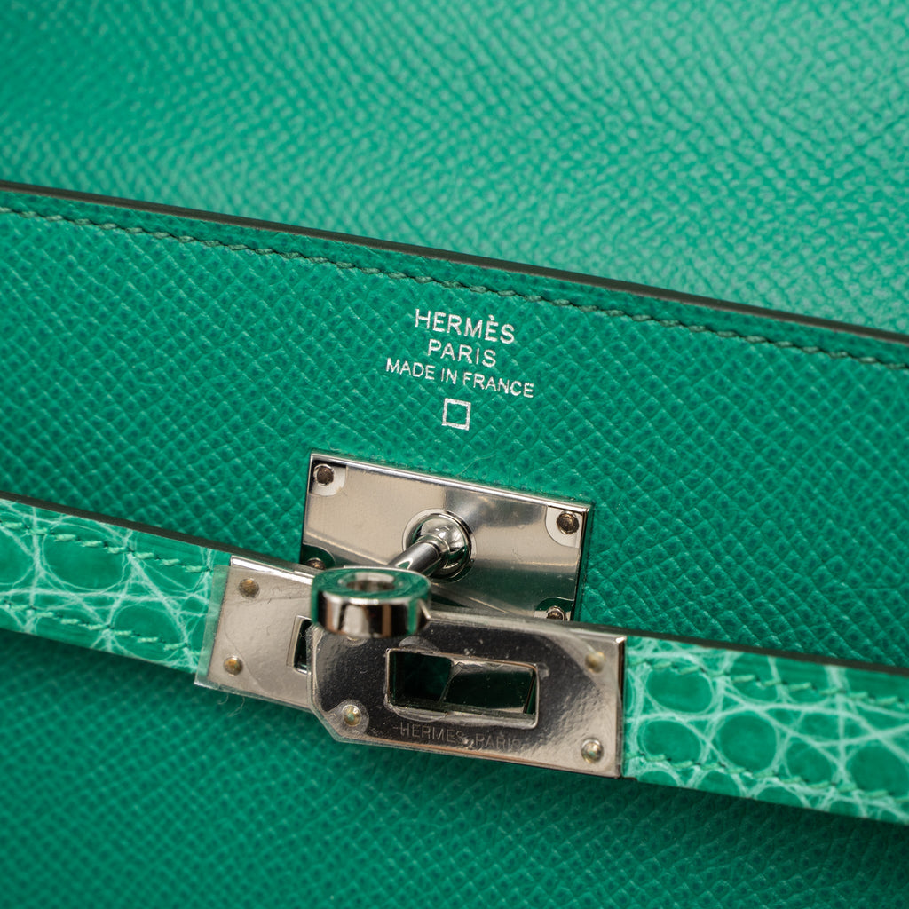 HERMES KELLY TO GO TOUCH EPSOM/ALLIGATOR VERT JADE SHW