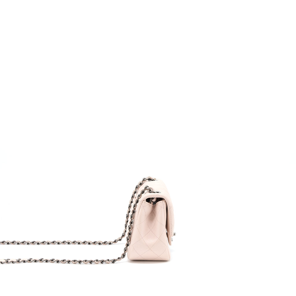 CHANEL MINI SQUARE FLAP BAG CAVIAR LIGHT PINK RUTHENIUM HARDWARE