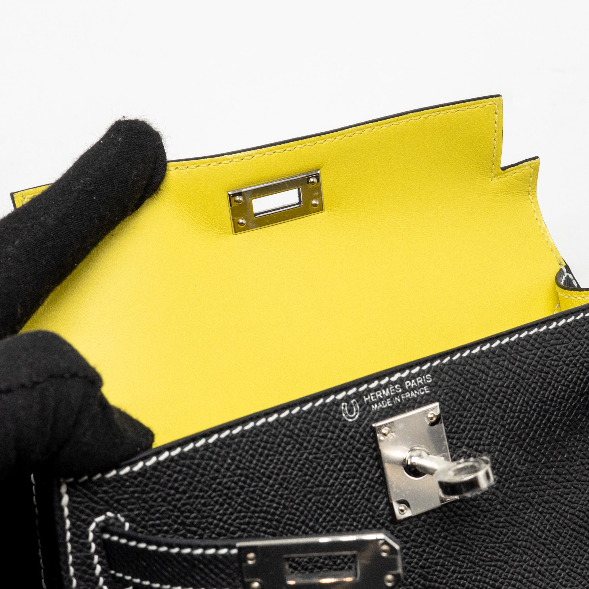 HERMES MINI KELLY II SPECIAL ORDER EPSOM BLACK/LIME SHW