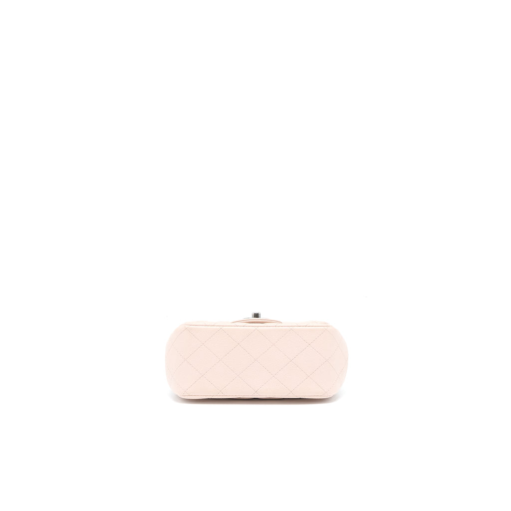 CHANEL MINI SQUARE FLAP BAG CAVIAR LIGHT PINK RUTHENIUM HARDWARE