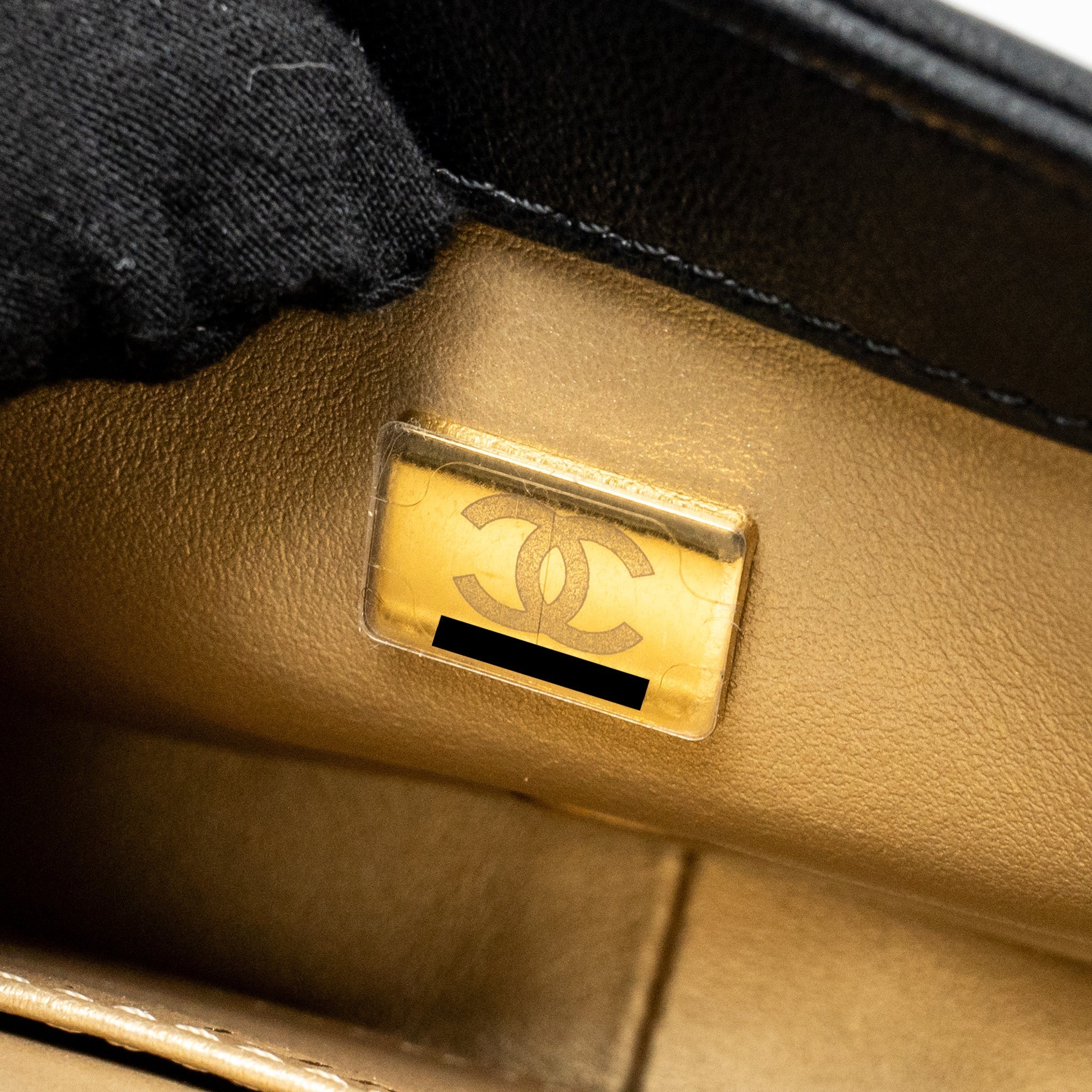 CHANEL PEARL CRUSH MINI SQUARE FLAP BAG LAMBSKIN BLACK GHW (MICROCHIP)