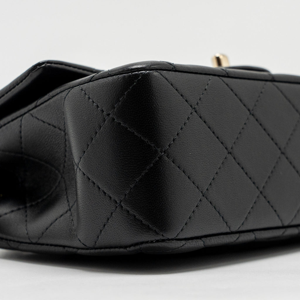 CHANEL TOP HANDLE MINI RECTANGULAR FLAP BAG WITH LION CHARM LAMBSKIN BLACK LGHW (MICROCHIP)