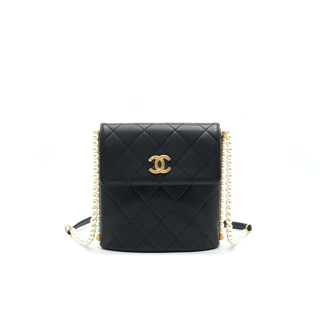 CHANEL SMALL HOBO BAG WITH PEARLS BLACK CALFSKIN GHW