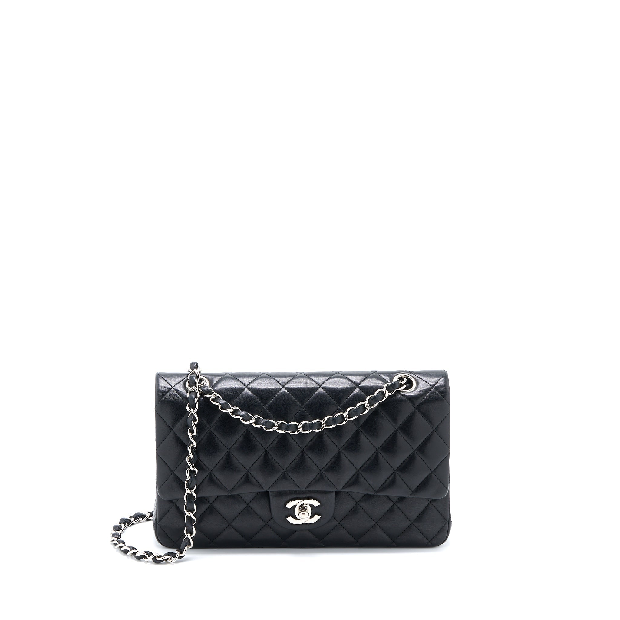 CHANEL MEDIUM CLASSIC DOUBLE FLAP BAG LAMBSKIN BLACK SHW