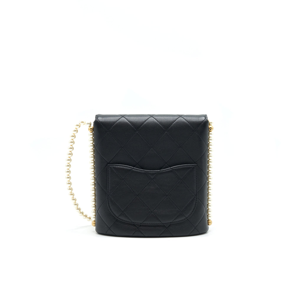CHANEL SMALL HOBO BAG WITH PEARLS BLACK CALFSKIN GHW