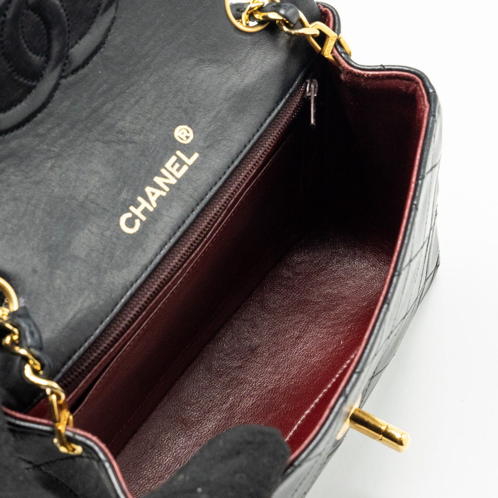 CHANEL VINTAGE MINI SQUARE FLAP BAG LAMBSKIN BLACK GHW
