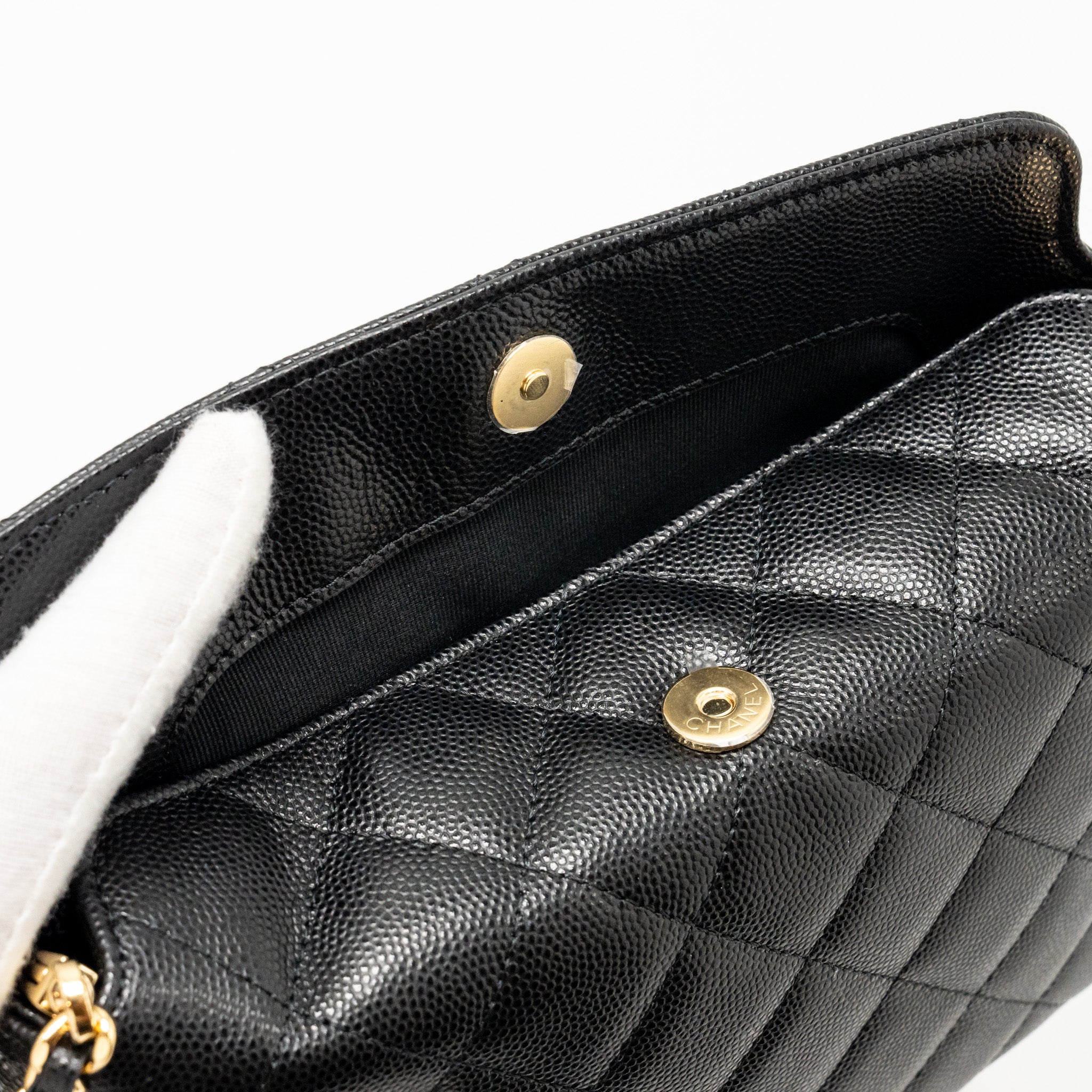 CHANEL FOLD FLAP VANITY CLUTCH WITH CHAIN CAVIAR BLACK GHW (MICROCHIP)