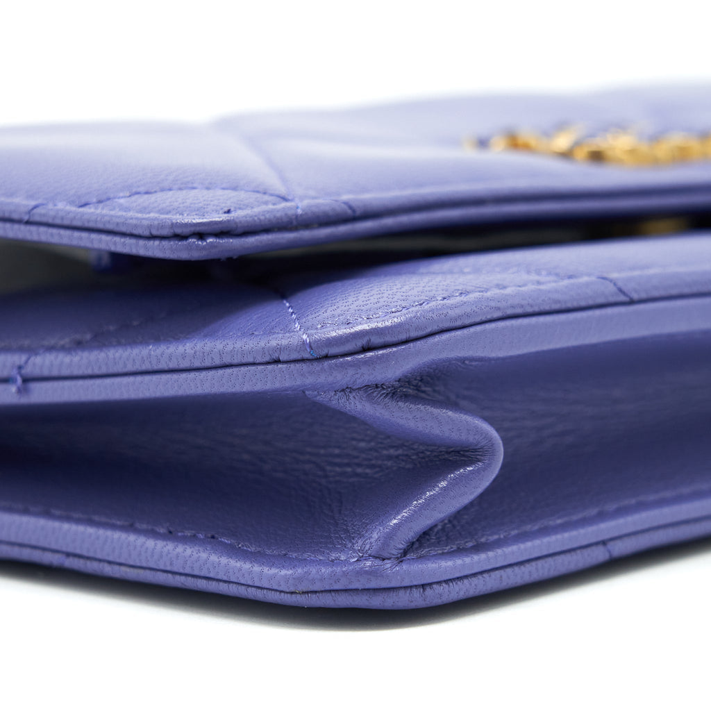 CHANEL 19 WALLET ON CHAIN LAMBSKIN PURPLE WITH GOLD/SILVER HARDWARE