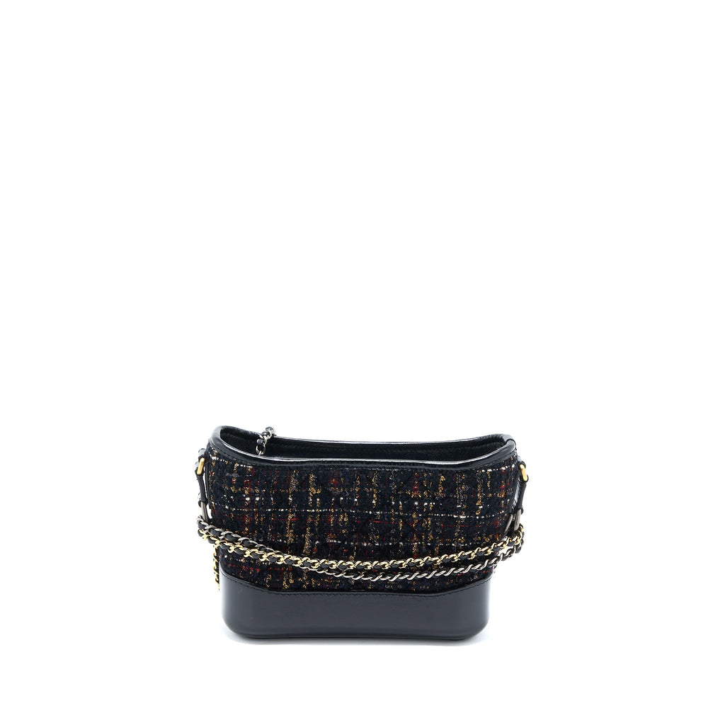 CHANEL SMALL GABRIELLE HOBO BAG TWEED/LEATHER BLACK MULTICOLOUR HARDWARE