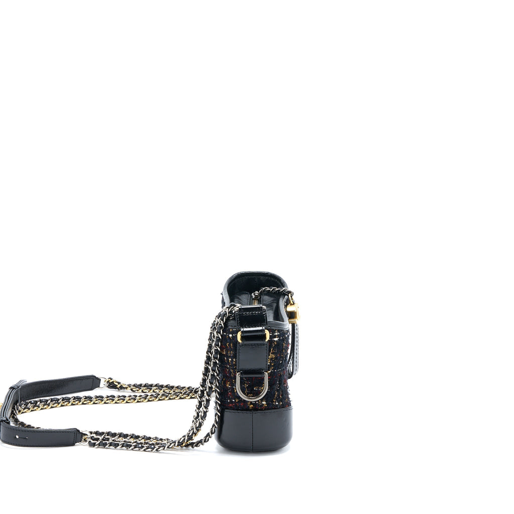 CHANEL SMALL GABRIELLE HOBO BAG TWEED/LEATHER BLACK MULTICOLOUR HARDWARE