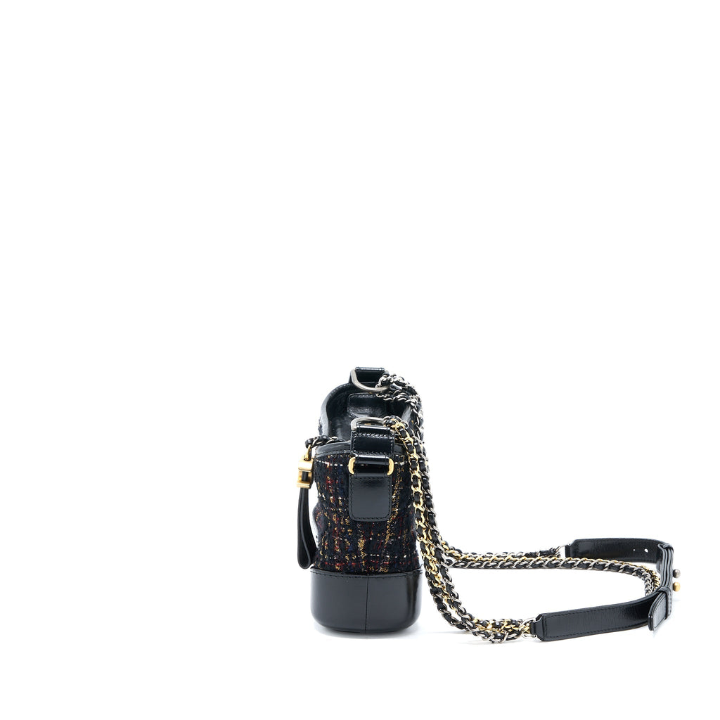 CHANEL SMALL GABRIELLE HOBO BAG TWEED/LEATHER BLACK MULTICOLOUR HARDWARE