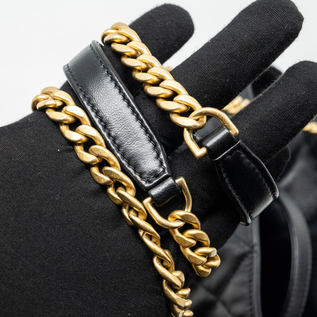 CHANEL 22P DRAWSTRING BUCKET BAG LAMBSKIN BLACK GHW (MICROCHIP)