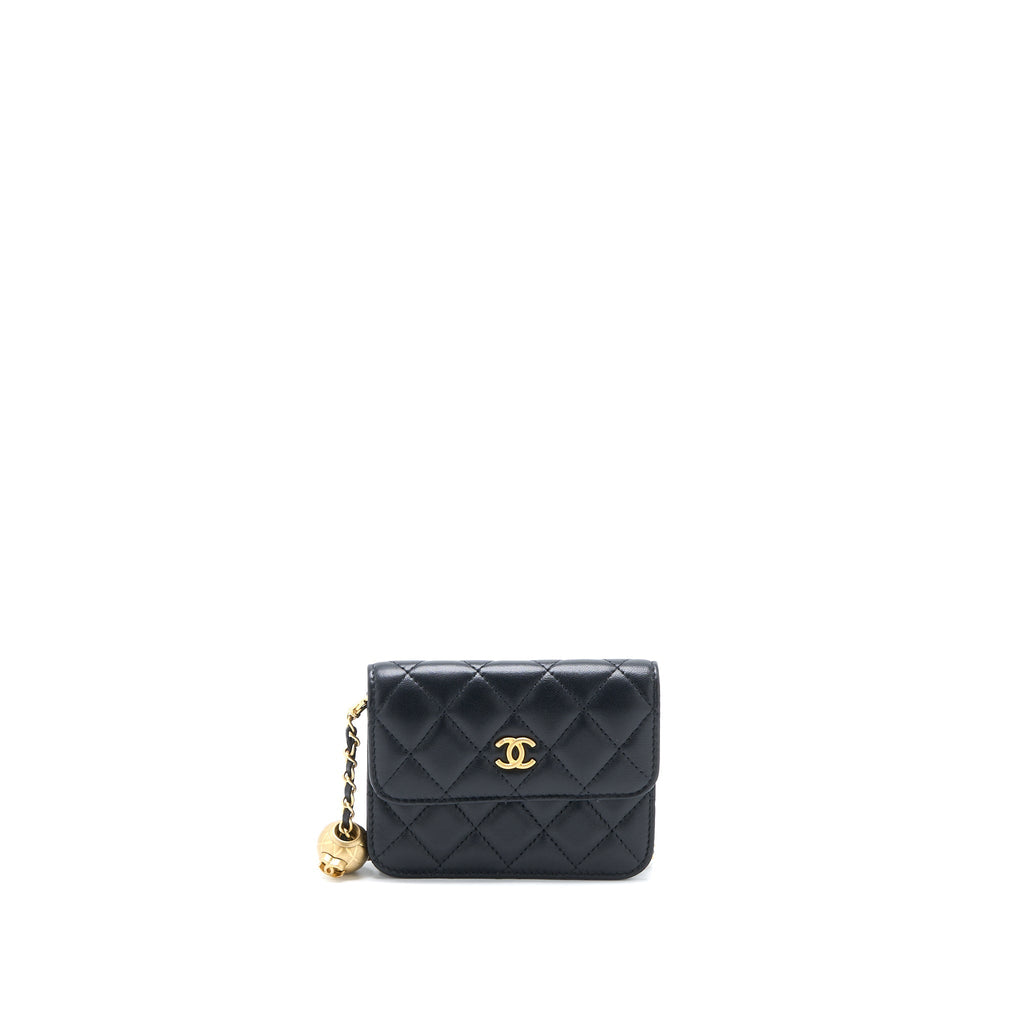 CHANEL PEARL CRUSH MINI FLAP BELT BAG LAMBSKIN BLACK BRUSHED GHW