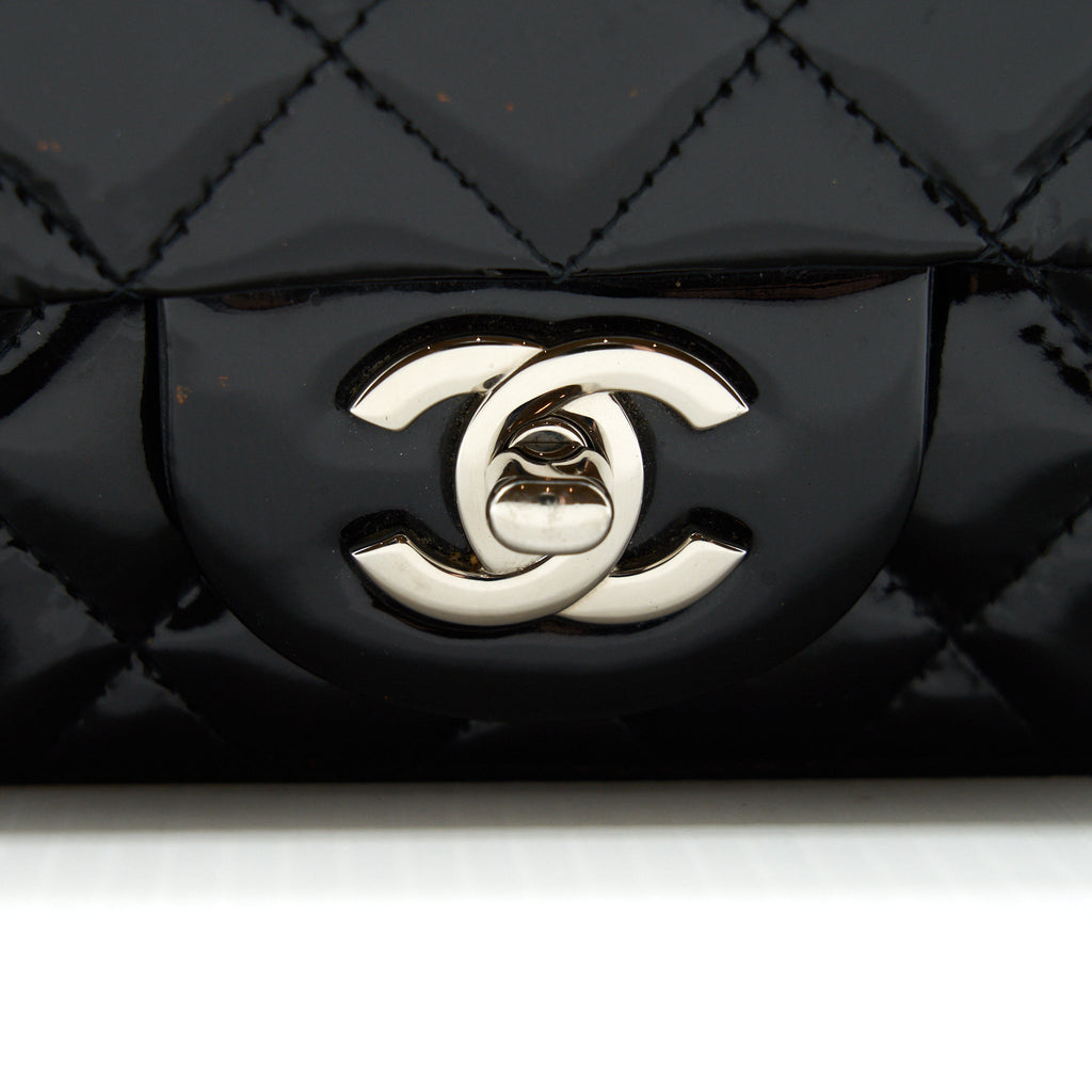 CHANEL SUPER MINI RECTANGULAR FLAP BAG PATENT BLACK SHW