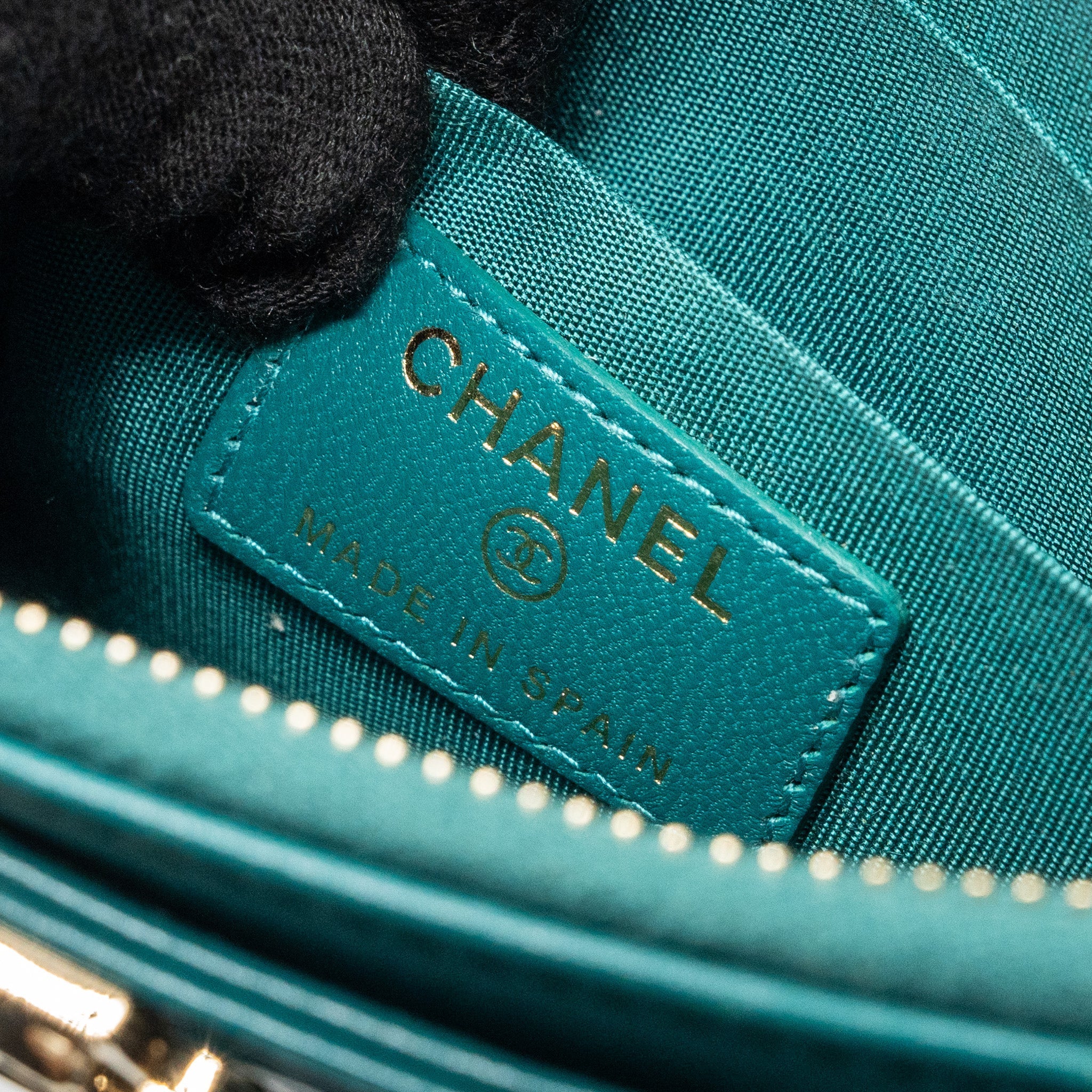 CHANEL BOY ZIP POUCH LAMBSKIN GREEN LGHW