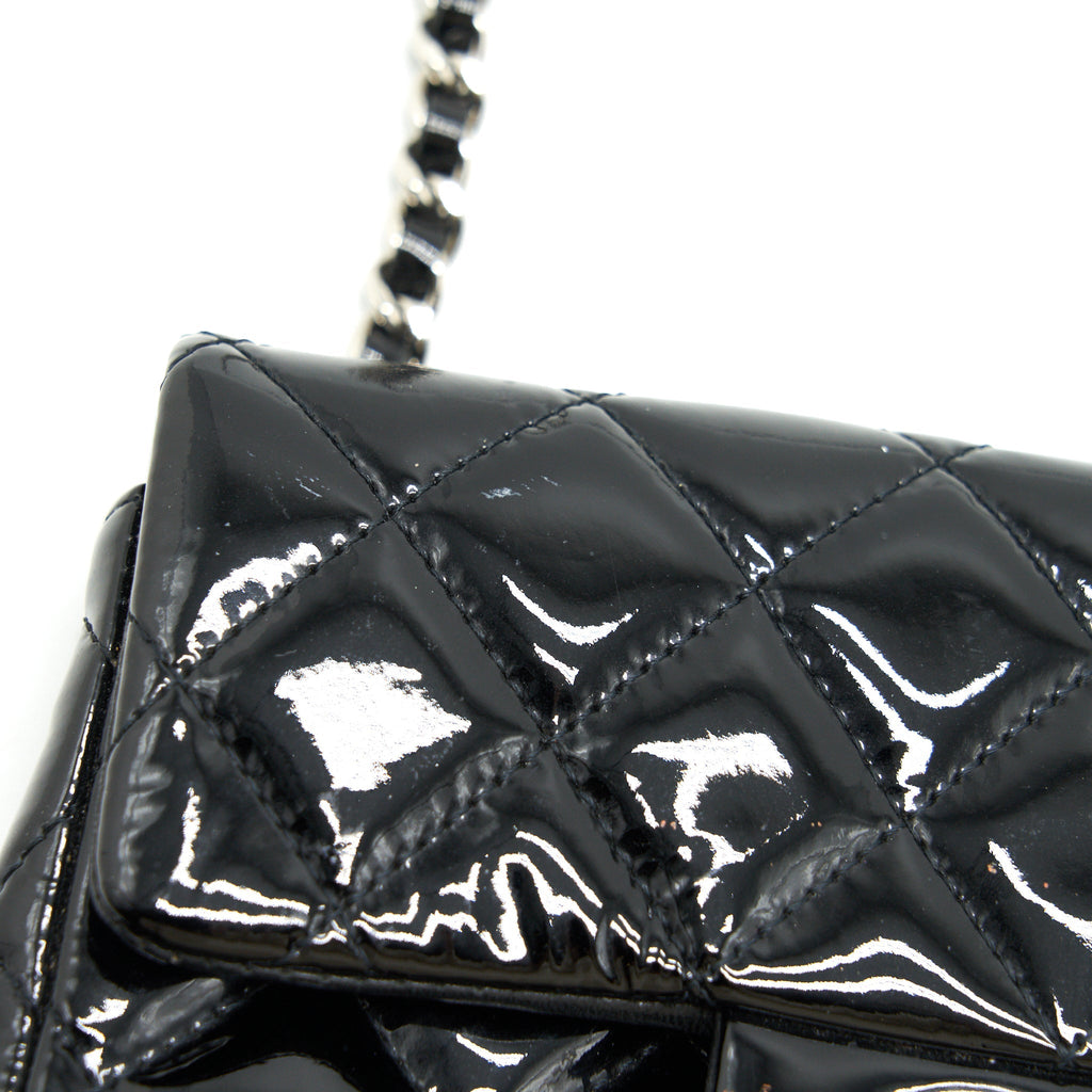 CHANEL SUPER MINI RECTANGULAR FLAP BAG PATENT BLACK SHW