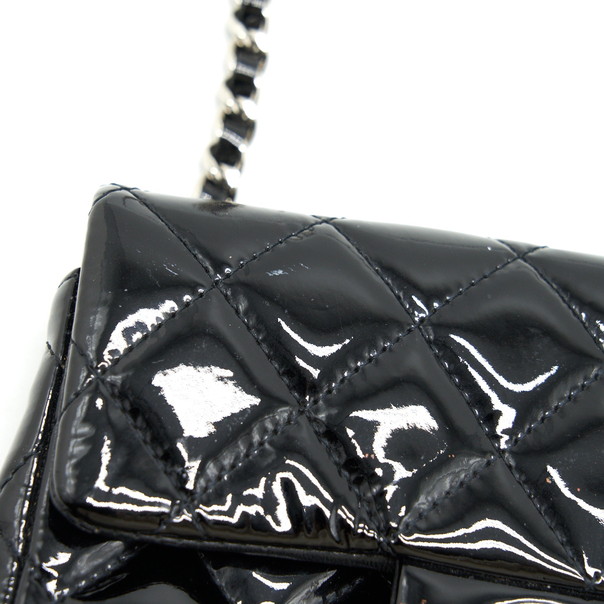 CHANEL SUPER MINI RECTANGULAR FLAP BAG PATENT BLACK SHW
