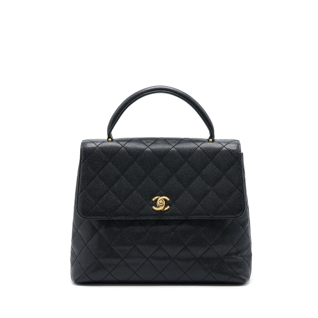 CHANEL VINTAGE TOP HANDLE FLAP BAG CAVIAR BLACK GHW