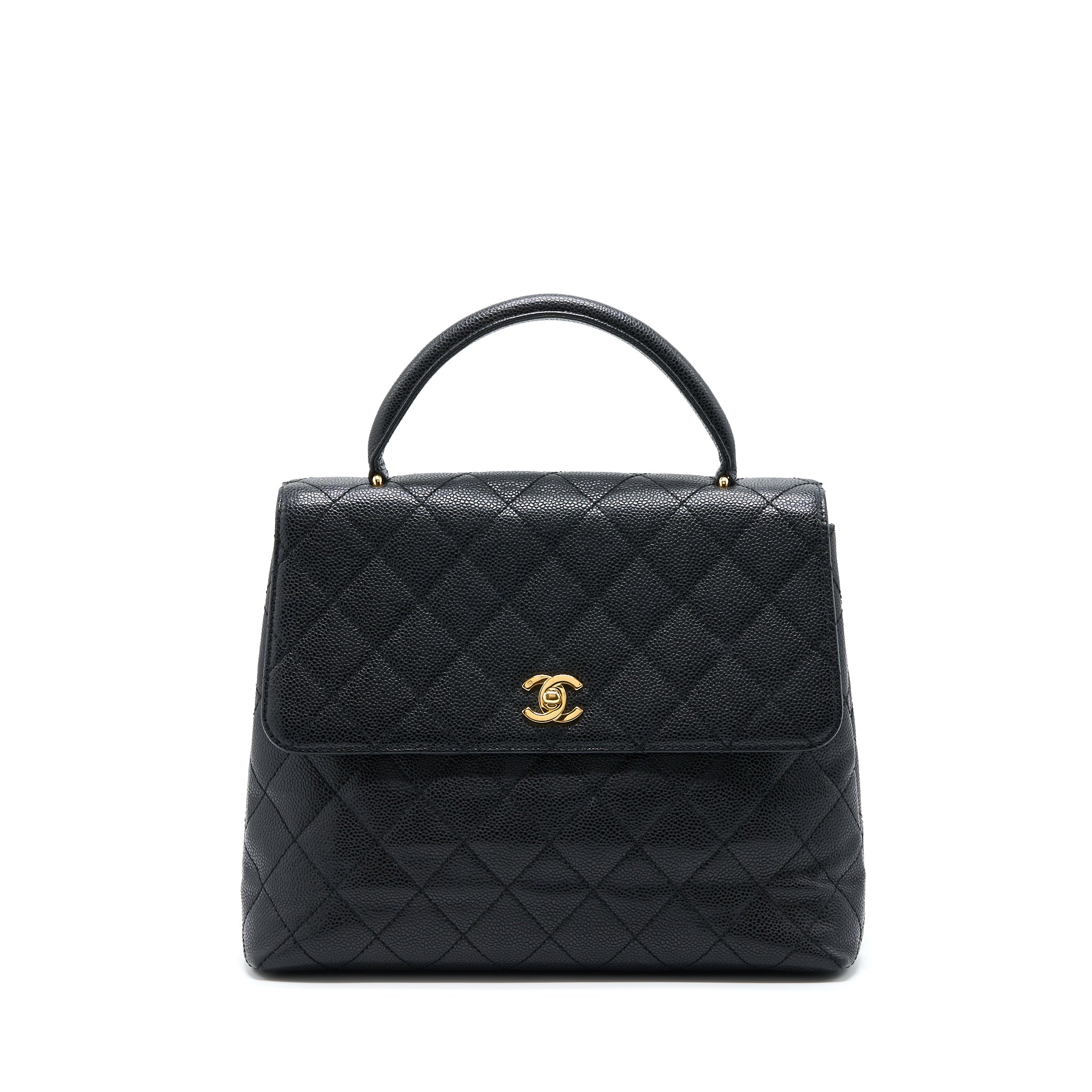 CHANEL VINTAGE TOP HANDLE FLAP BAG CAVIAR BLACK GHW