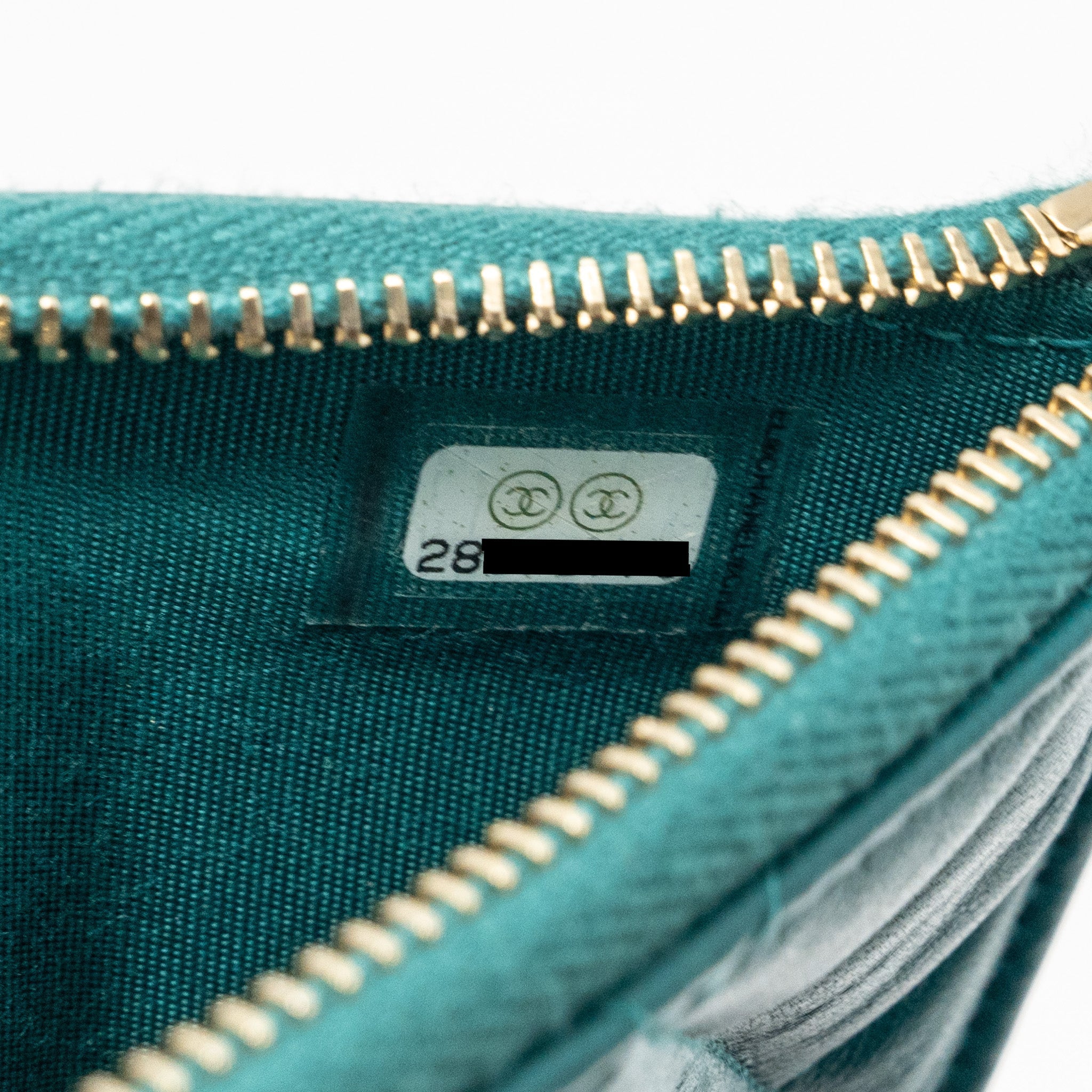 CHANEL BOY ZIP POUCH LAMBSKIN GREEN LGHW