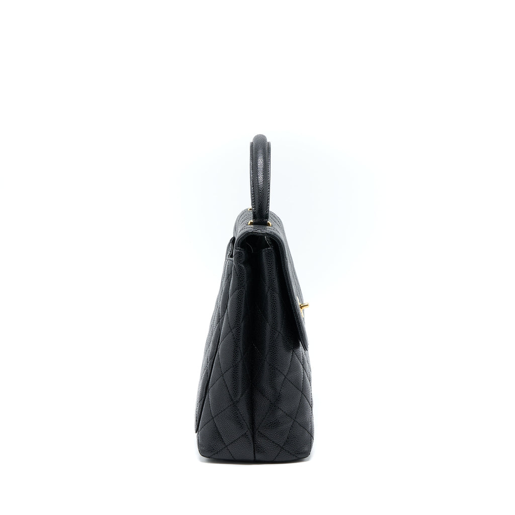 CHANEL VINTAGE TOP HANDLE FLAP BAG CAVIAR BLACK GHW