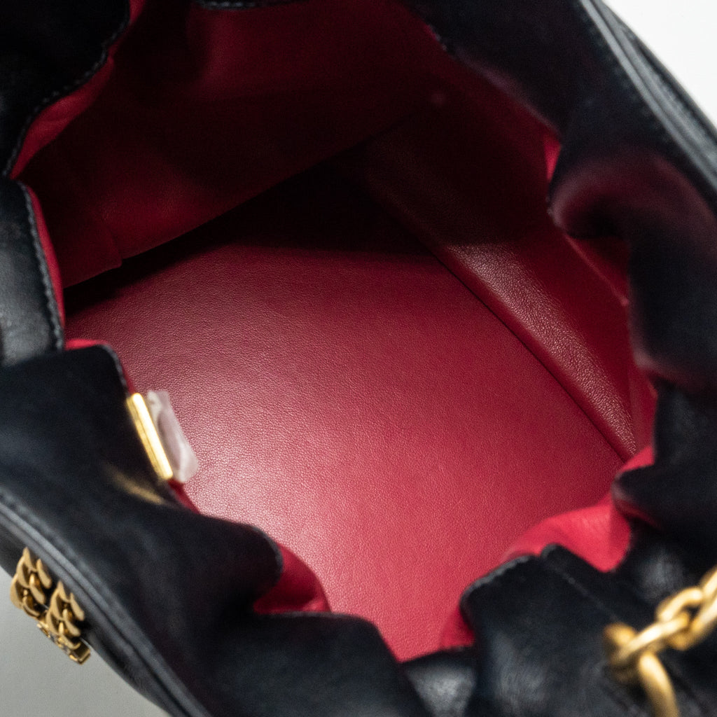 CHANEL 22P DRAWSTRING BUCKET BAG LAMBSKIN BLACK GHW (MICROCHIP)