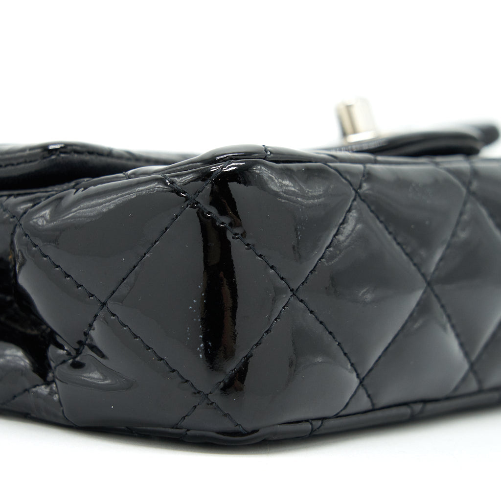 CHANEL SUPER MINI RECTANGULAR FLAP BAG PATENT BLACK SHW