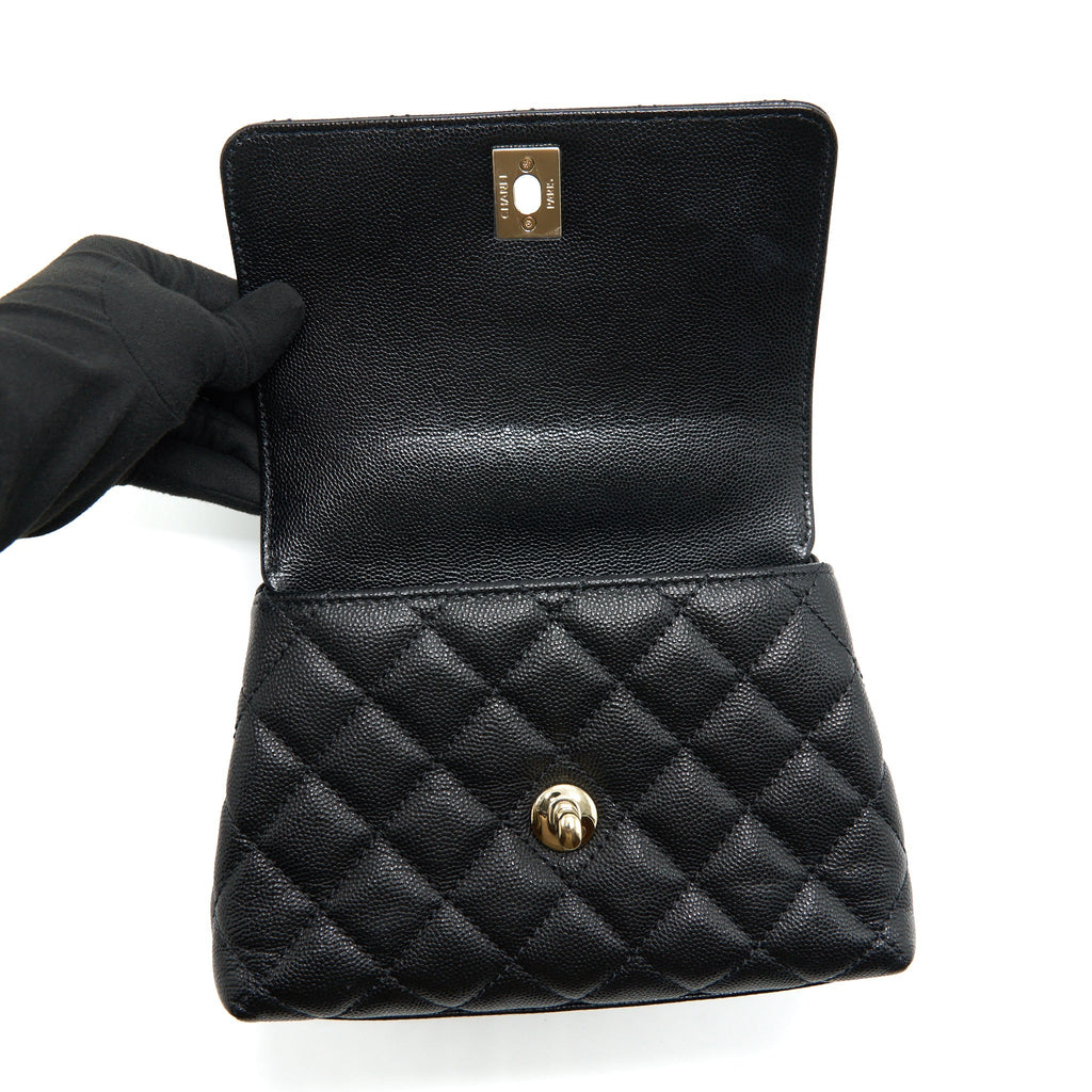 CHANEL MINI COCO HANDLE 20CM CAVIAR BLACK LGHW (MICROCHIP)