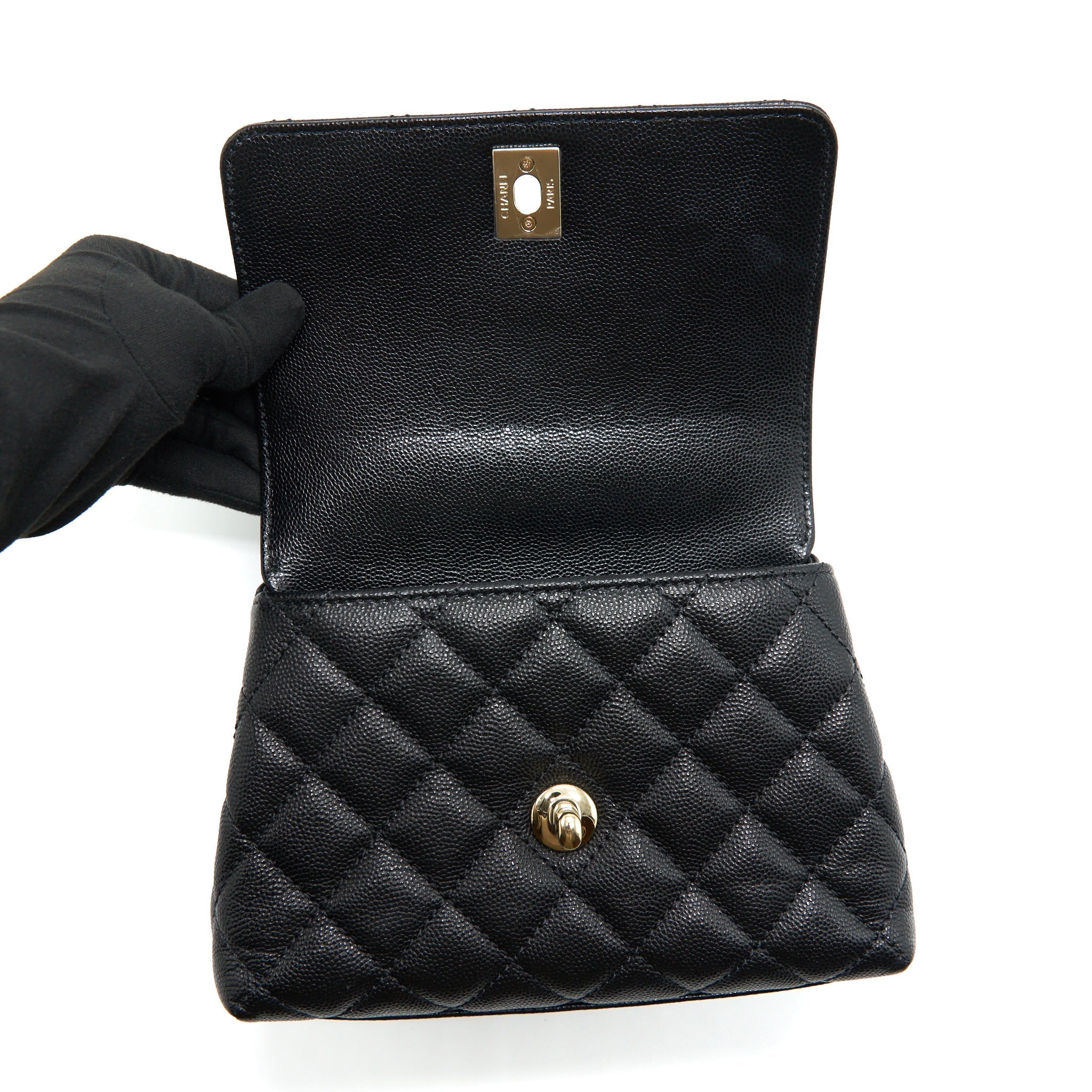 CHANEL MINI COCO HANDLE 20CM CAVIAR BLACK LGHW (MICROCHIP)