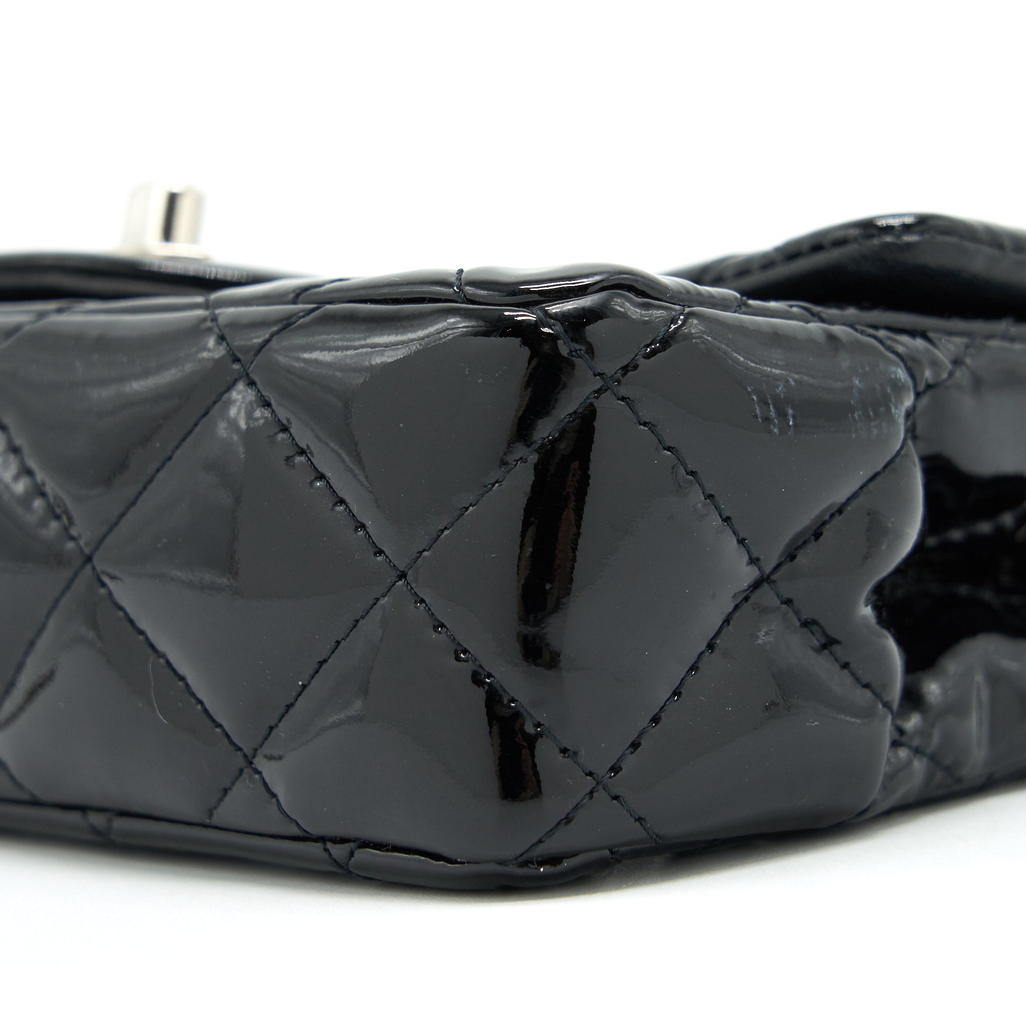 CHANEL SUPER MINI RECTANGULAR FLAP BAG PATENT BLACK SHW
